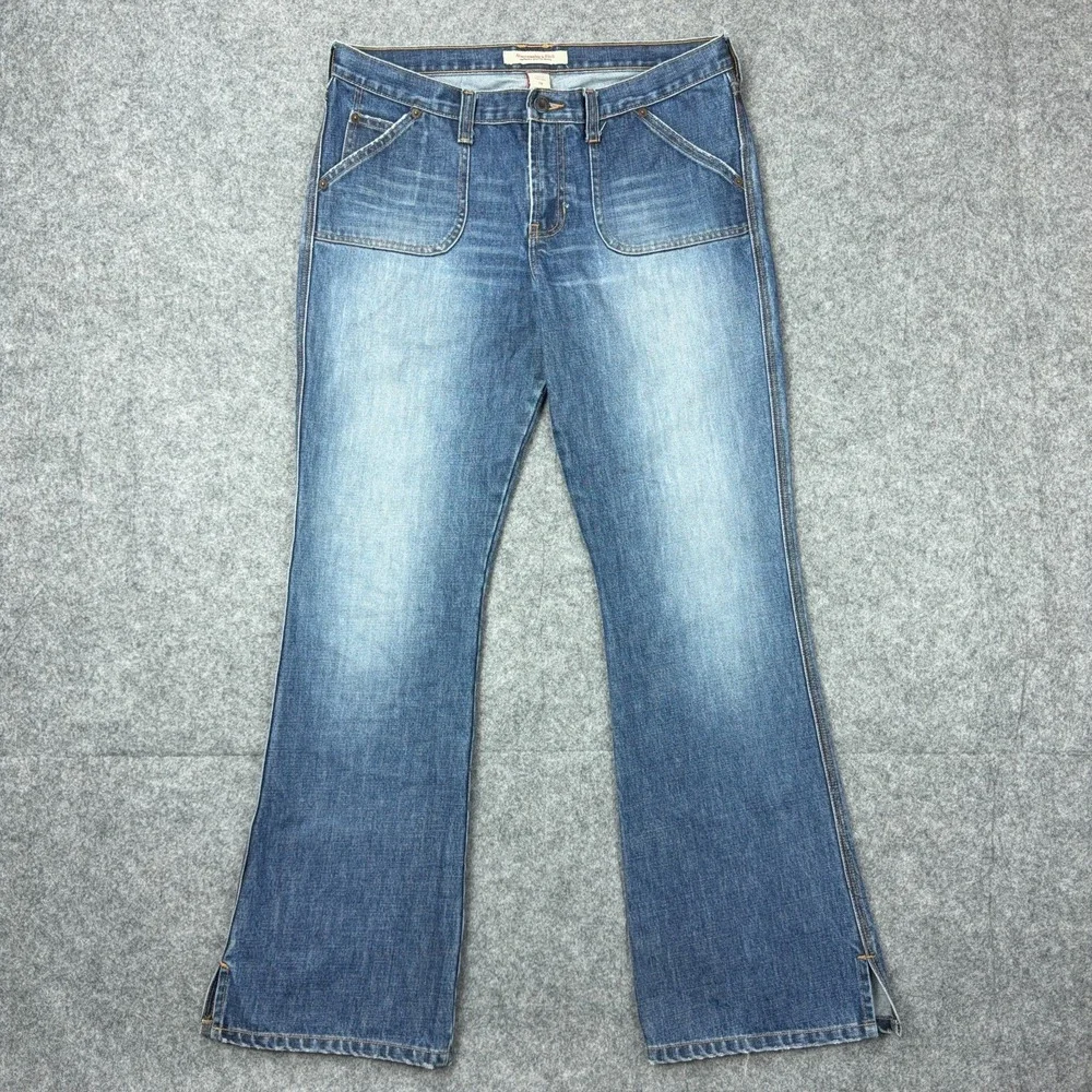 VTG Abercrombie Fitch Jeans Womens 10‎ Blue Bootcut Wide Leg Faded Denim 90s